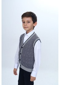 Resim Toontoy Kids Toontoy Erkek Çocuk V Yaka Düğmeli Triko Yelek - Diagonal Desenli Antrasit 
