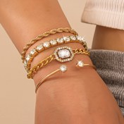 Resim 4 adet Kadınlar için Şık Taşlı Elastik Kordon Bileklikler - Fransız İlhamlı Twist Zincir Tasarımı, Parıldayan Sentetik Taşlar, Günlük Giyim, Partiler ve Yıldönümleri için Uygun, Parti Aksesuarları, Zarif Aksesuar, Twist Zincir Bileklikler 