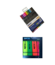Resim 4 Renk Neon Fosforlu Kalem + 12'li Fineliner Set Karışık 