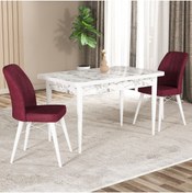 Resim GadaHome Hestia Serisi Mdf Mutfak-salon Masa Sandalye Takımı Beyaz Mermer Görünümlü ( 2 Sandalyeli ) 