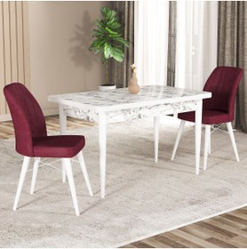 Resim GadaHome Hestia Serisi Mdf Mutfak-salon Masa Sandalye Takımı Beyaz Mermer Görünümlü ( 2 Sandalyeli ) 