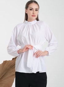 Resim CNG MODA Tesettür Kuşaklı Kol Büzgülü Gömlek 
