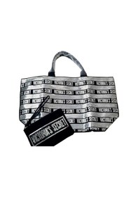 Resim Victoria's Secret Vs Gümüş Pullu Payet İşlemeli Carryall Tote & Mini Clutch Set Gümüş - Siyah 