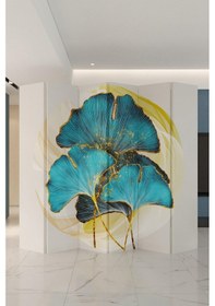 Resim Çiçek Gold Çift Taraf Baskılı 6 Kanat Paravan 000048 