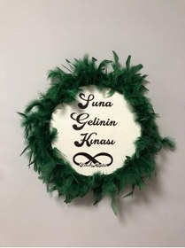 Resim Roseart Yeşil Tüylü Gelin Sünnet Annesi Kına Tefi 28 Cm Deri Tef 