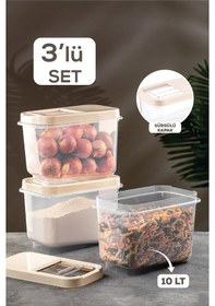 Resim Meleni Home 3'lü Multibox Kayar Kapaklı Erzak Saklama Kabı Un Kabı Krem 10 L Bej 
