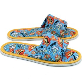 Resim Chochili Erkek Mavi Bomba Desenli Önü Açık Yumuşak Tabanlı Ev Terlik 