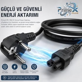 Resim PrimeX PX-YNC15 1.5 Metre Yonca Pover Kablosu, 3x0.75mm Notebook Adaptör Power Kablo, Full Bakır Power Kablo 
