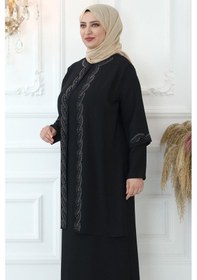 Resim Amine Hüma Kristal Taşlı Abiye Siyah Siyah 