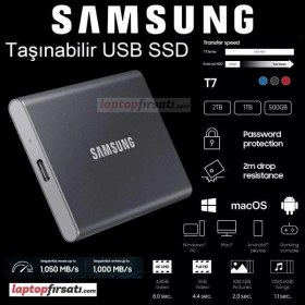 Resim Samsung T7 2tb MU-PC2T0T/WW 1050MB-1000MB/SN USB 3.2 Gen2 Harici SSD Gri 3 Yıl Samsung Turkıye Garantili 