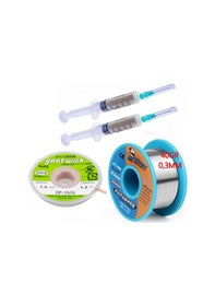 Resim Dörtlü Set Flux,lehim Emme Tel 1,5mm Ve Lehim Teli Soldering 63sn/37pb Flux %1-3 40gr 03mm 