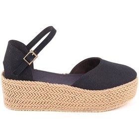Resim Gerçek Elişi Platformlu Poli Taban Espadril Dolgu Topuk Keten Espadril Handmade Siyah 