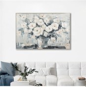 Resim Yağlı Boya Dokulu Tablo Vazoda Beyaz Çiçekler Gümüş Çerçeveli U02007-178862 