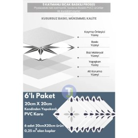Resim Technojet Kendinden Yapışkanlı Karo Pvc Mutfak Banyo Tezgah Kaplama Sticker 6 Adet 20 cm × 20 cm 