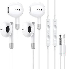 Resim 2'li paket kablolu kulaklık, 3,5 mm kulak içi kulaklık, Samsung için, mikrofonlu, yüksek çözünürlüklü kulaklık, iPhone, Samsung, iPad, Xiaomi, MP3, Huawei vb. için ses seviyesi ayarlı kulaklık, 3,5 mm 
