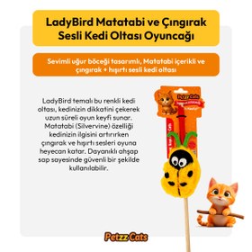 Resim PetzzCats LadyBird Matatabi ve Çıngırak Sesli Kedi Oltası Oyuncağı Sarı/Yeşil 42 Cm 