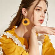 Resim Abartılı Ayçiçeği Tasarımı Asılı Küpe Şık Pastoral Stil Trendy Tatil Kulak Süsleri 