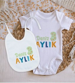 Resim Bitmeyenkartus Bk Kids Kişiye Özel Aylık Tasarımlı Bebek Body Zıbın Ve Mama Önlü Çok Renkli 
