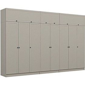 Resim Kale 8 Mebran Panjur Kapaklı 4 Çekmeceli Dolap Ve Yüklük Kumtaşı 235cm Bej 