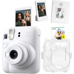 Resim Fujifilm Instax Mini 12 Beyaz Fotoğraf Makinesi Simli Pleksi Kılıf Pvc Albüm 20'li Film ve Çerçeveli Hediye Seti 