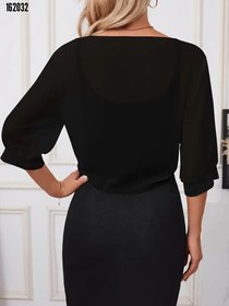 Resim Kadın truvakar kol önden bağlamalı kısa şifon bolero ceket 