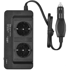 Resim Neevoyu 12v Dc'den 220v Ac'ye Dönüştürücü, 200w Taşıma Tipi Araç İçin Inverter, 2 Ac + 4 Usb Çıkışı, Siyah, Avrupa Standartı 