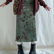 Resim Floral Print Lettuce Hem Skirt, Bahar ve Yaz için Zarif Etek, Kadın Giyim 