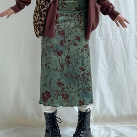 Resim Floral Print Lettuce Hem Skirt, Bahar ve Yaz için Zarif Etek, Kadın Giyim 