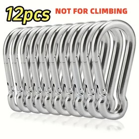 Resim 12 adet Gümüş Kavun Şeklinde Karabiner - Dayanıklı Alüminyum Alaşım, Açık Hava Sporları ve Anahtarlık Aksesuarları için İdeal, Güvenli Kilitleme Mekanizması, Sırt Çantaları ve Ekipmanlar için Mükemmel, Açık Hava Ekipman Aksesuarları | Kavun Şeklinde 
