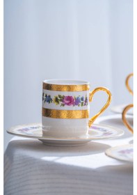 Resim Acar İsadora 24k Altın Detaylı 6 Kişilik Porselen Kahve Fincan Takımı - 100 Ml Renkli 