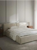 Resim Nova Karyola Baza Başlık Set 180x200 Cm. Kırık Beyaz Keten Kumaş Montaj Dahil 