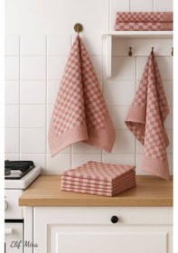 Resim Kare Desenli Mutfak Kurulama Bezi Seti 10 Lu 50x70 Cm Casaline Kırmızı 