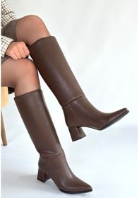 Resim Roksa Acı Kahvei Cilt Topuklu Çizme Acı 