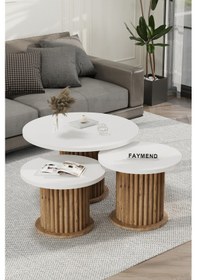 Resim Faymend Nuuny Bohem Modern 3'lü Ahşap Sehpa 'ceviz Beyaz' Ceviz Beyaz 