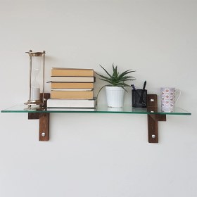 Resim NeoStill Neostill-Duvar Raf Kitaplık Temperli Cam Masif Ahşap 