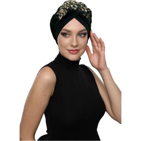 Resim Elysianfidan Kopma Astarlı Işlemeli Siyah Sırma Motifli Hazır Türban Tesettür Abiye Bone Siyah Sırma 