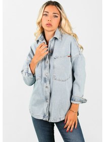 Resim Oversize Kadın Jean Ceket Effect Mavi 