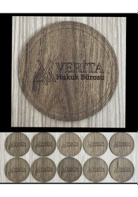 Resim 10'lu Kişiye / Şirkete Özel Logolu Bardak Altlığı Seti Lazer Kesim Kurumsal Hediye 9 Cm Koyu Ahşap 