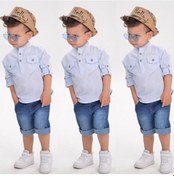 Resim MODAVALS HASIR ŞAPKALI KETEN GÖMLEKLİ KOT KAPRİLİ ERKEK ÇOCUK KOT KOMBİN - MAVİ 