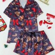 Resim Noel Baskılı Kadın Yaka Pijama Takımı 