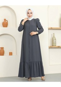 Resim Krep Kumaş Tesettür Ferace / F0134 - Antrasit Antrasit 