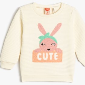 Resim Kız Bebek Sweatshirt Yumuşak Dokulu Peluş Aplike Detaylı Bisiklet Yaka Pamuklu 