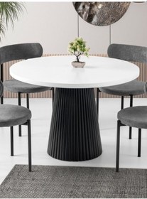 Resim Milas Natural Ahşap Bohem Yemek Masası 120x120 Beyaz - Siyah 