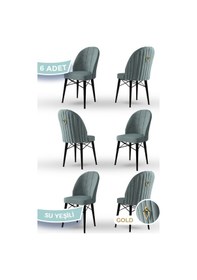 Resim Canisa Ritim Serisi, 1.sınıf Babyface Kumaş 6 Adet Su Yeşili Sandalye Siyah Gürgen Ayak Gold Halkalı Sandalye Su Yeşili Ayaklar Siyah 