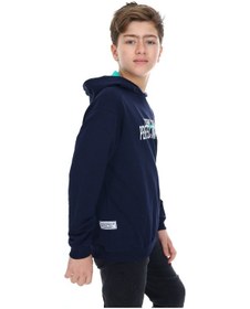 Resim Toontoy Kids Toontoy Erkek Çocuk Oversize Kapüşonlu Hafif Düşük Omuz Baskılı Sweatshirt - 2 İplik Lacivert 