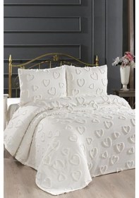 Resim Çeyiz Diyarı Pure Love 3 Parça Çift Kişilik Pike Takımı Krem Krem 