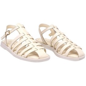 Resim Elit Camila Kadın Hakiki Deri Ortopedik Düz Sandalet Bej Bej 