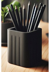 Resim Modern Kare Kalemlik Minimal Masaüstü Kalem Organizer Siyah - Beyaz 