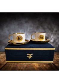 Resim Ata Altın Porselen 2'li Kadife Kutulu Kahve Fincan Seti 80 Cc 