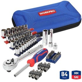 Resim Workpro Wp209006 84 Parça 3/8 1/4 Cr-v Metrik/inç Profesyonel Lokma Ve Bits Uç Takımı 